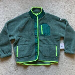 New Women's Sherpa Fleece W/Woven Pocket Jacket Size M Eucalyptus MSRP $110